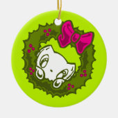Skribbles the Cat: Weihnachtskranz Keramik Ornament (Vorne)