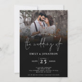 Skript 2 Fotos Overlay QR-Code Hochzeiten Schwarz Einladung (Vorderseite)