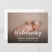 Skript Begrüßendes Baby-Foto Ankündigungspostkarte (Vorne/Hinten)