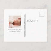 Skript Begrüßendes Baby-Foto Ankündigungspostkarte (Rückseite)