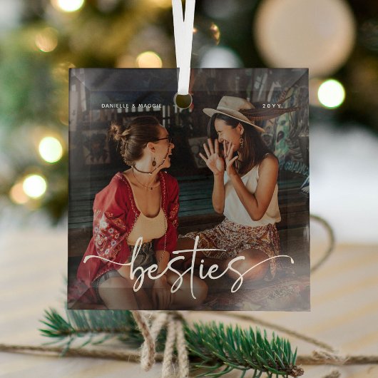 Skript-Bestie-Foto-Andenken-Geschenk Ornament Aus Glas