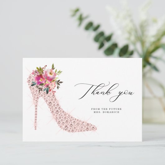 Skript-Brautparty für rosa Bläschen und hohe Absät Dankeskarte (Stehend Vorderseite)