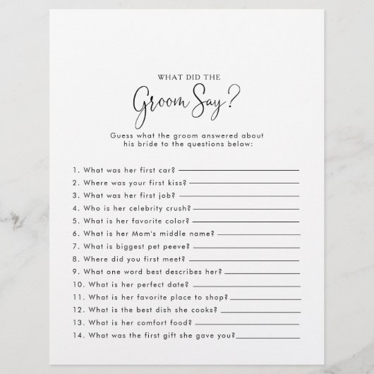 Skript-Brautparty Was hat der Groom gesagt? (Vorderseite)