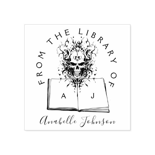 Skript "Buchen aus der Bibliothek Goth Skull" Gummistempel (Prägung)