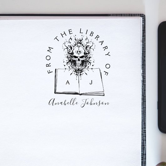 Skript "Buchen aus der Bibliothek Goth Skull" Gummistempel