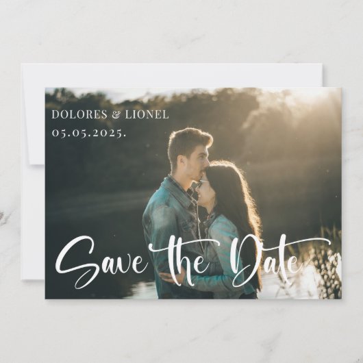 Skript Couple Foto Save the Date Einladung (Vorderseite)