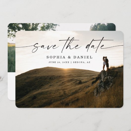 Skript Doppelseitiges Foto Save the Date (Vorne/Hinten)