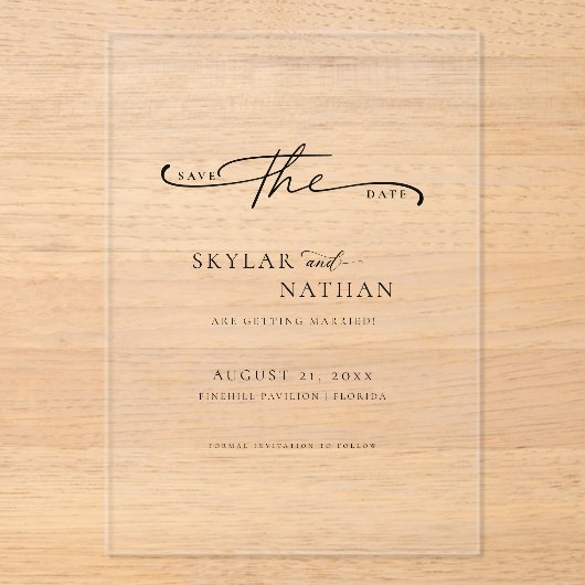 Skript Einfache Hochzeit Save the Date löschen Acryleinladungen (Vorderseite)