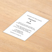 Skript Einfache Schwarz-weiße Minimale Hochzeit Acryleinladungen (Ablage )