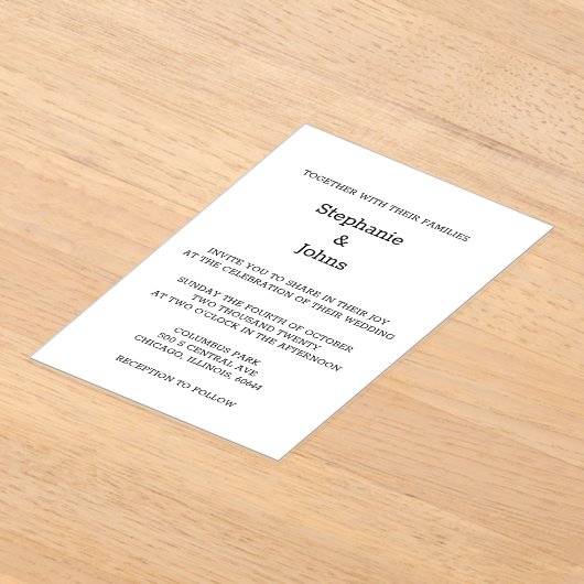 Skript Einfache Schwarz-weiße Minimale Hochzeit Acryleinladungen (Ablage )