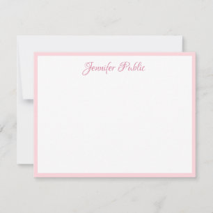 Skript Einfaches weißes rosa Border Trendy Templat Mitteilungskarte