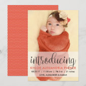 Skript Einführung Coral Baby Girl Foto Ankündigung (Vorne/Hinten)