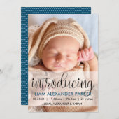 Skript Einführung Dunkelblauer Baby Boy Foto Ankündigung (Vorne/Hinten)