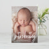 Skript Einführung Heart Baby Foto Leere zurück Dankeskarte (Stehend Vorderseite)