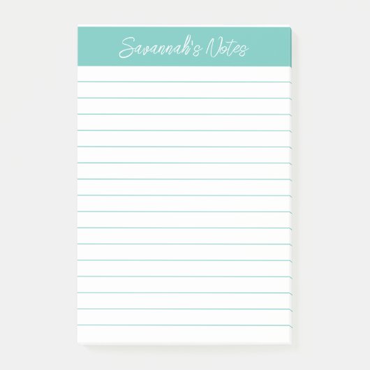 Skript Elegant Aqua Lined Personalisiert Post-it Klebezettel (Vorderseite)