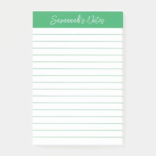 Skript Elegant Grün Liniiert Personalisiert Post-it Klebezettel (Vorderseite)