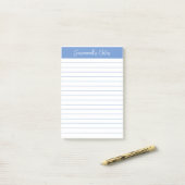 Skript Elegant Hellblau Liniert Personalisiert Post-it Klebezettel (Auf Schreibtisch)