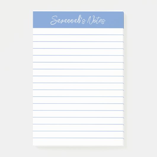 Skript Elegant Hellblau Liniert Personalisiert Post-it Klebezettel (Vorderseite)