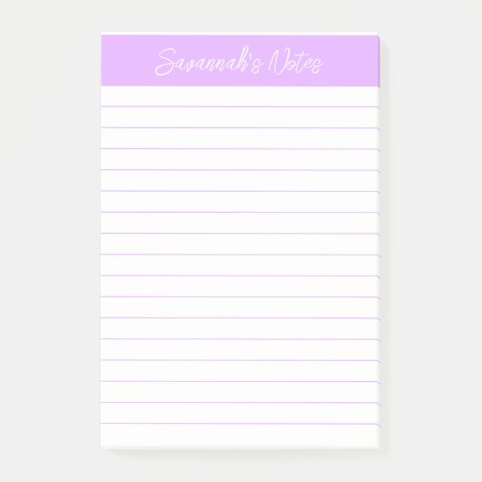 Skript Elegant Helllila Lined Personalisiert Post-it Klebezettel (Vorderseite)