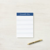 Skript Elegant Navy Blau liniert Personalisiert Post-it Klebezettel (Auf Schreibtisch)
