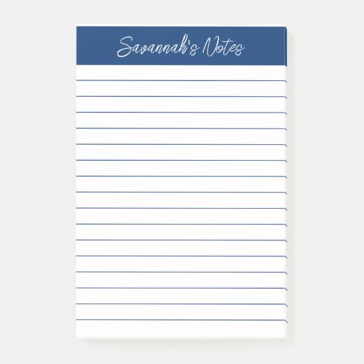Skript Elegant Navy Blau liniert Personalisiert Post-it Klebezettel (Vorderseite)