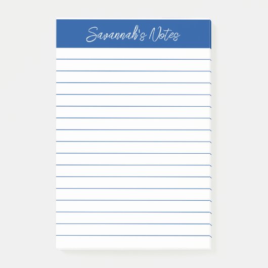 Skript Elegant Navy Blau liniert Personalisiert Post-it Klebezettel (Vorderseite)