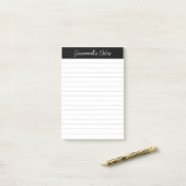 Skript Elegant Schwarz Grau Liniert Personalisiert Post-it Klebezettel (Auf Schreibtisch)