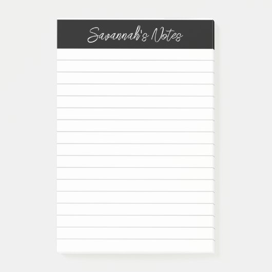Skript Elegant Schwarz Grau Liniert Personalisiert Post-it Klebezettel (Vorderseite)