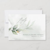 Skript elegante Hochzeit grün botanisch modern RSVP Karte (Vorderseite)