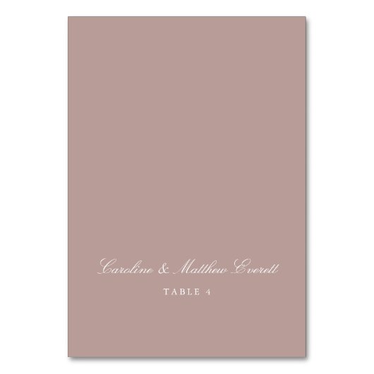 Skript Eleganter Benutzerdefinierter Name Mauve Pl Tischnummer (Vorderseite)
