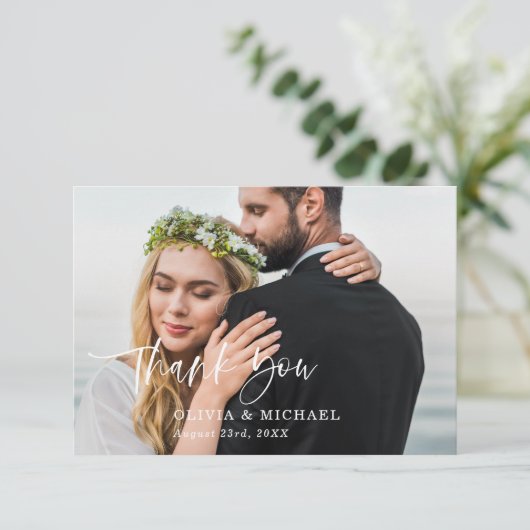 Skript Elegantes Foto Hochzeit Danke Karte (Stehend Vorderseite)