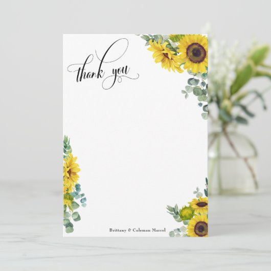 Skript Eukalyptus & Sonnenblumen Dankeskarte (Stehend Vorderseite)