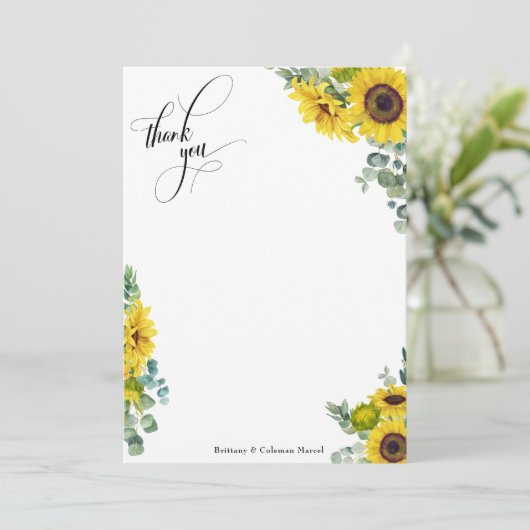 Skript Eukalyptus & Sonnenblumen Dankeskarte (Stehend Vorderseite)