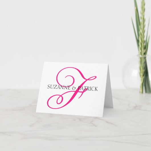 Skript F Monogramm Notecard (Hot Pink / Black) Dankeskarte (Vorderseite)