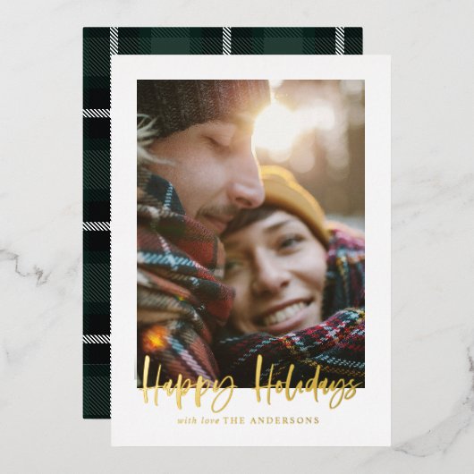 Skript-Feiertag grün Tartan-Foto Folien Feiertagskarte (Vorderseite/Rückseite)