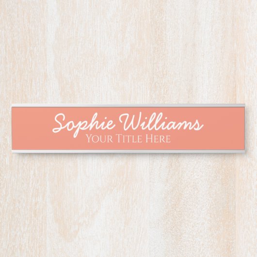 Skript Fett Weiße Schriftart Name Titel Lachs Pink Türschild (Vorderseite )