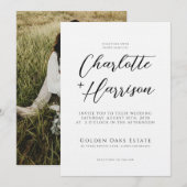 Skript-Foto Hochzeit Embossed Linen Texture Einladung (Vorne/Hinten)