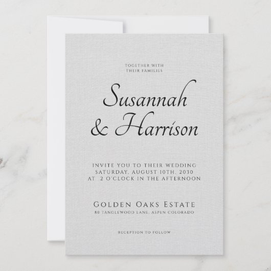 Skript-Foto Hochzeit Embossed Linen Texture Einladung (Vorderseite)