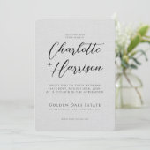 Skript-Foto Hochzeit Embossed Linen Texture Einladung (Stehend Vorderseite)