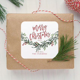 Skript Frohe Weihnachten Wasserfarbe Quadratischer Aufkleber