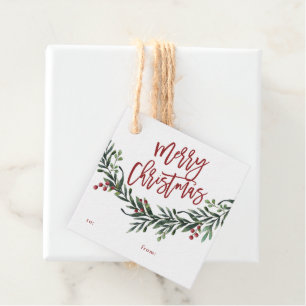 Skript frohe Weihnachten Zweig mit Beeren Geschenk Geschenkanhänger