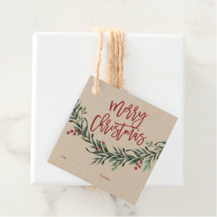 Skript Frohe Weihnachten Zweig mit Beeren Geschenk Geschenkanhänger
