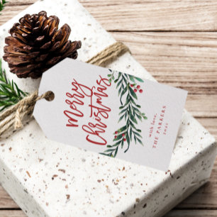 Skript frohe Weihnachten Zweig mit Beeren Geschenkanhänger