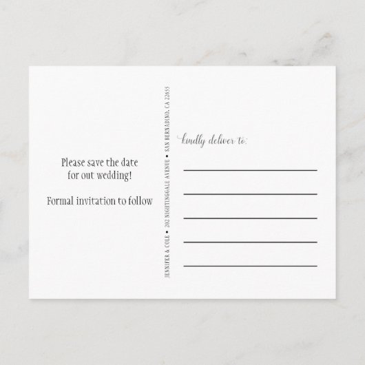 Skript-Fünf-Foto-Kalenderblock Save the Date Ankündigungspostkarte (Rückseite)