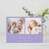 Skript für dankeschön Geburt Violett Whimsical Ankündigung (Stehend Vorderseite)