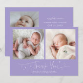 Skript für dankeschön Geburt Violett Whimsical Ankündigung (Vorne/Hinten)
