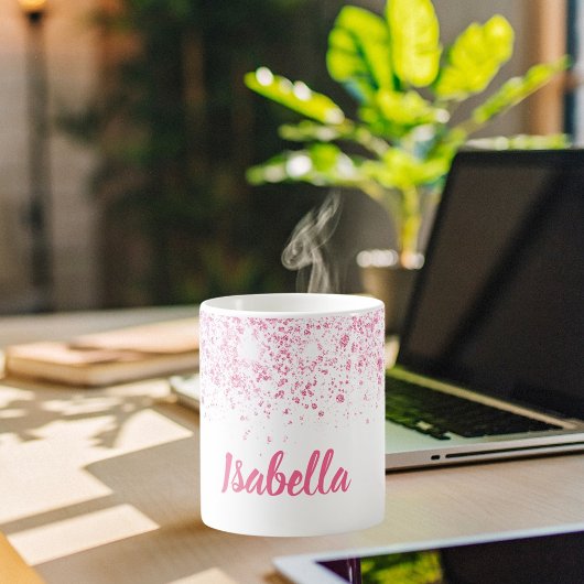 Skript für den Glitzer in Rosa Kaffeetasse