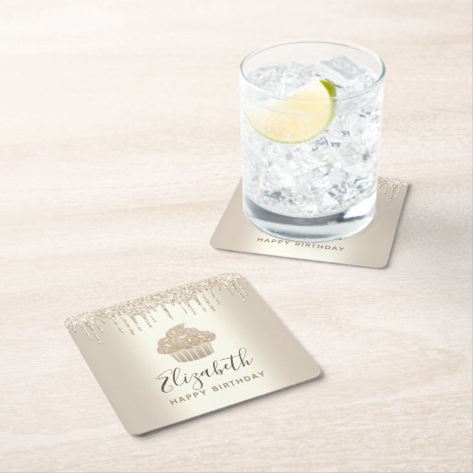 Skript für den Glitzer-Tropfen-Gold-Monogramm-Name Rechteckiger Pappuntersetzer (Vor Ort)