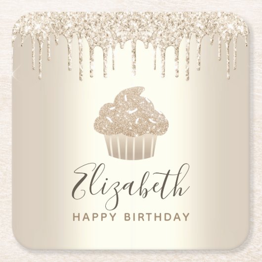 Skript für den Glitzer-Tropfen-Gold-Monogramm-Name Rechteckiger Pappuntersetzer (Vorderseite)
