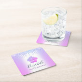 Skript für lila Monogramm-Namen cupcake Glitzer-Tr Rechteckiger Pappuntersetzer (Vor Ort)